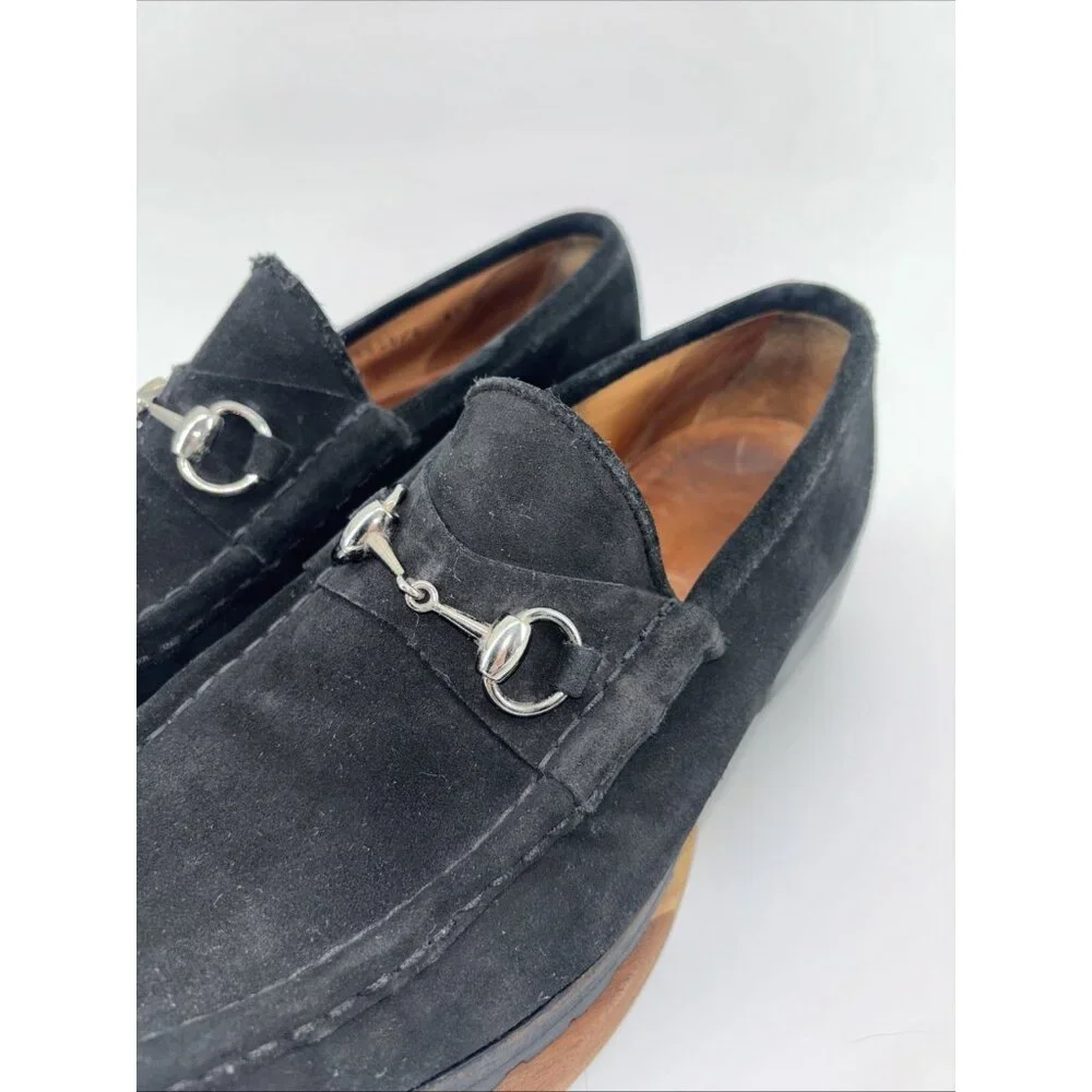 Gucci Men horsebit Loafers slipon US8 1/2D Black suede lug sole solid Gorgeous - Picture 16 of 16